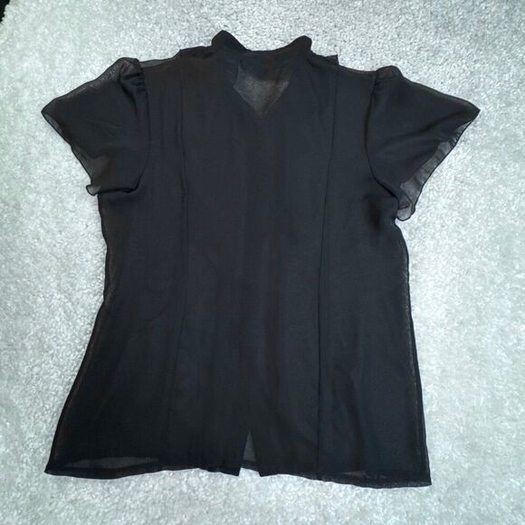 Norma Kamali Black Sheer Ruffle Blouse - Picture 3 of 9
